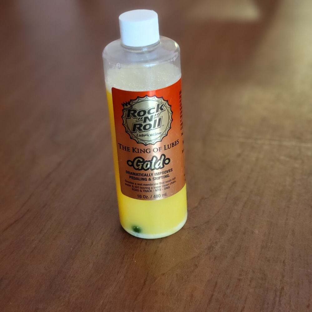 Rock-N-Roll Gold Bike Chain Lube - 16oz, Drip 90% full.